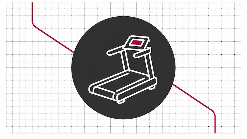 Illustration of a treadmill inside a black circle with a magenta line