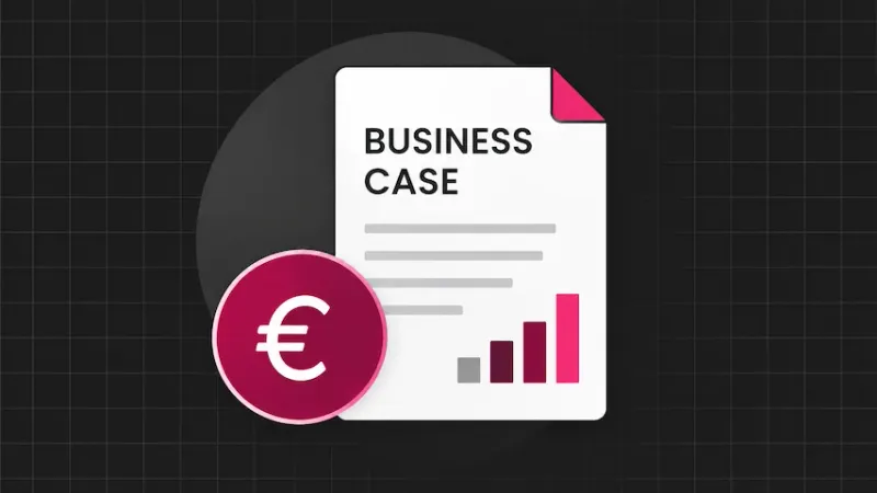 Business case document with a euro coin and bar chart